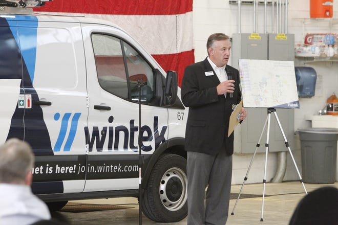 Rob Ford, communications director for Wintek powered by TIpmont, during a celebration of completing a portion of its fiber-optic, high-speed internet that was partially funded b a state grant. Staff photo by Ron WIlkens