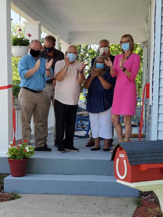 Congressman Larry Bucshon, Rep. Bob Heaton, Dan Chassie, Sen. Eric Bassler, Gloria Chassie and Lt. Gov. Suzanne Crouch at the ribbon cutting for "A Place Called Hope" in Clay City on Saturday. Frank Phillips photo