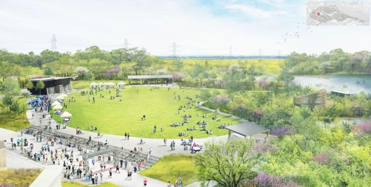  A rendering shows one of the lawns planned for Origin Park in Southern Indiana. River Heritage Conservancy released its master plan for the park Thursday. Image courtesy of RHC