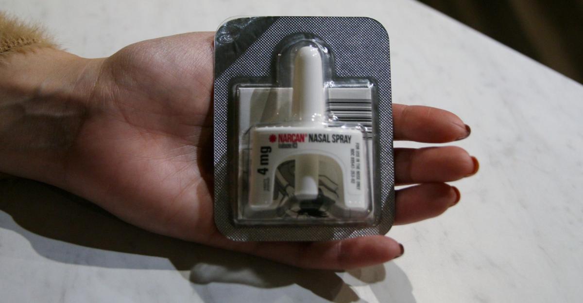 This container of Narcan nasal spray contains Naloxone, which can treat an opioid emergency or possible opioid overdose. Staff file photo by 
Steve Euvino.