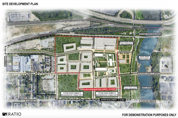 Elanco released this site map of the GM stamping plant property, where it plans to build a $100 million campus. (Provided by Elanco)