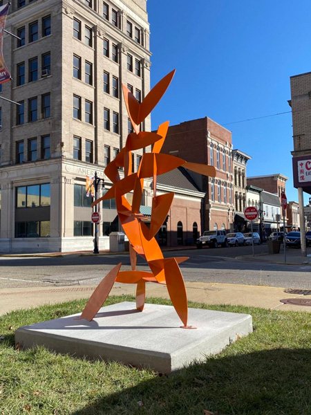 This sculpture 'Ronin' by northern Michigan artist Brian Ferriby was erected this week in downtown Vincennes. Staff photo by Jenny McNeece