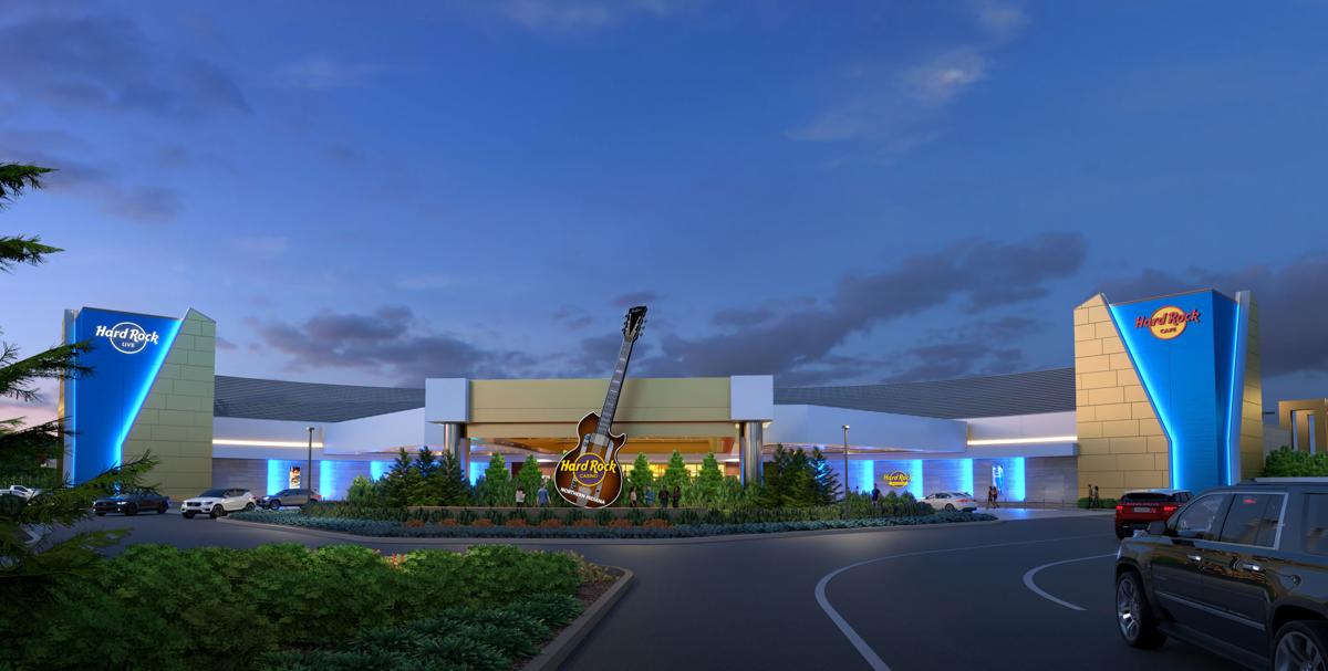 This rendering shows the entry to the new Hard Rock Casino Northern Indiana set to open in Spring 2021 adjacent to the Borman Expressway at Burr Street in Gary. Provided image