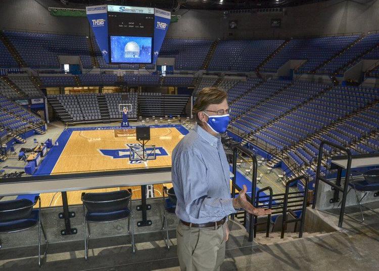 Job well done: Bryan Duncan, Indiana State University’s director of capital planning and improvements, highlights that the Hulman Center project was completed on time and safely even with COVID-19 precautions in place. Staff photo by 
Austen Leake