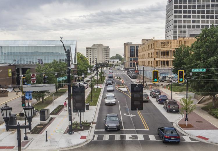 Traffic flows north and south on Martin Luther King Jr Boulevard after the Smart Streets conversion. Tribune Photo/ROBERT FRANKLIN