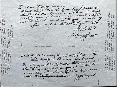 A pathway: Black families that comprised Vigo County’s Lost Creek Settlement carried “freedom papers,” such as this one, documents required to prove they were not enslaved people escaping bondage. The Lost Creek settlers moved from North Carolina to Indiana in the 1820s and ‘30s. Image courtesy Dee Reed