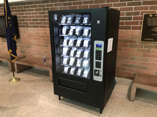 A naloxone vending machine is seen in the lobby of the St. Joseph County Jail in South Bend, Dec. 7, 2021. Staff photo  by Marek Mazurek