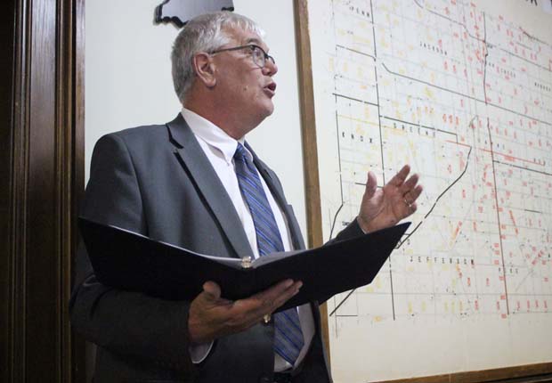 Denny Spinner, executive director of Indiana Office of Community and Rural Affairs, speaks about the Hoosier Enduring Legacy Program to Jay County Council on Wednesday. Jay County is one of the first three communities involved in the 52-week-long program created to help communities devise plans for their allocation of American Rescue Act Plan monies. “This community is a leading community,” he said. “You’re going to be an example for others to come.” (The Commercial Review/Bailey Cline)