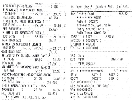 Torrid receipt. Supplied