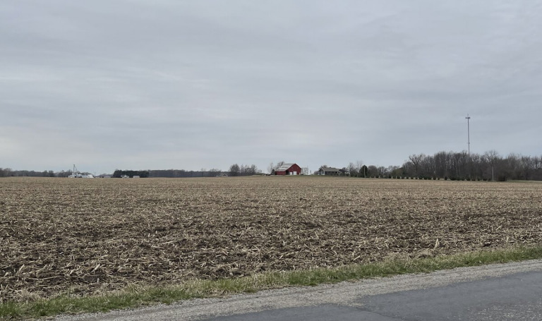 This farm field, just south of Hazelrigg on County Road North 500 West, is in the area that a group called People for Boone County Farmland says is the state’s target for land purchases. (IBJ photo/Daniel Bradley)