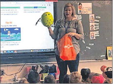 Annie Walker, communications director for the INDOT Seymour District, presents the Bike IN Safe program at Crothersville Elementary School on May 13. Submitted photo