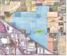 This provided map shows the proposed site of a large new industrial campus on a 315-acre property located just southeast of the Elkhart County 4-H Fairgrounds on C.R. 36/East College Avenue. John Kline | The Goshen News