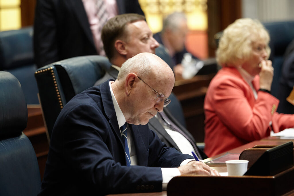 Sen. Dennis Kruse, R-Auburn, is one of 17 legislators not returning next year who will cast votes in upcoming special session. (Monroe Bush for Indiana Capital Chronicle)