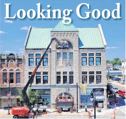 More than $1 million of facade work is being done to five downtown Greenfield buildings, in a collaboration between the city, the building owners and Indiana’s Office of Community and Rural Affairs. Contractors were hard at work on the Bradley Hall events center at 2 W. Main St. on Wednesday, July 20., 2022. Submitted photo