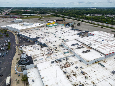 Lafayette Square Mall has seen upgrades to much of its roof, as well as fresh coats of paint to many of its buildings. (IBJ photo/Mickey Shuey)