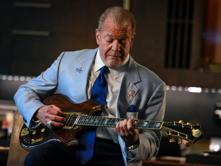 im Irsay plays the "Tiger" guitar originally owned by Jerry Garcia. (Photo provided by Indianapolis Colts)