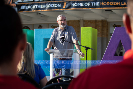 Gov. Eric Holcomb speaks at the Indiana State Fair on July 29. (Photo from governor’s flickr)