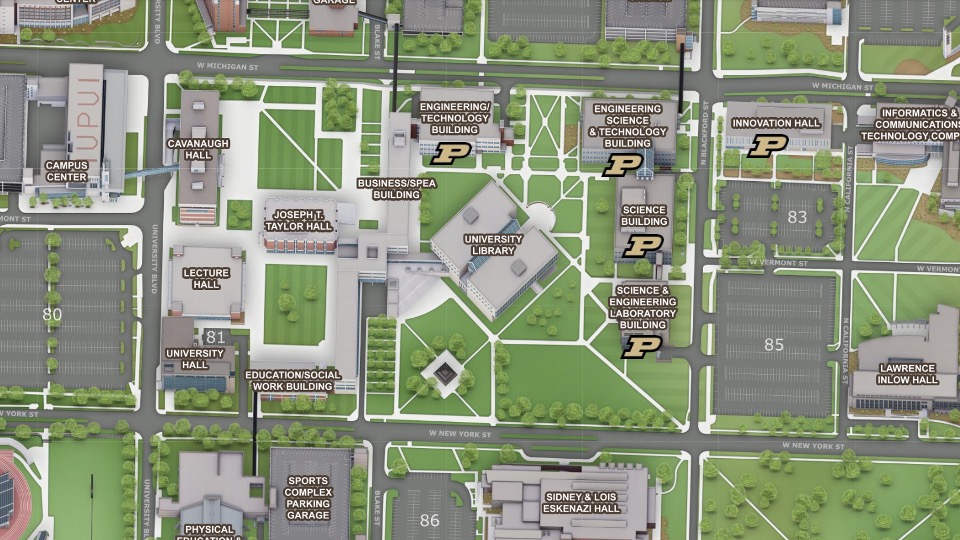 Purdue University provided this map to show the five buildings it will continue to occupy on what will be the IU Indianapolis campus, which has 129 buildings overall.