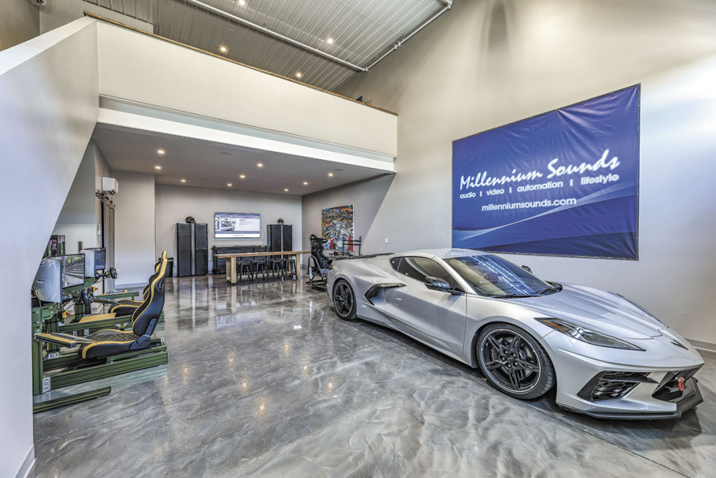 A condo belonging to Millennium Sounds owner Bill Lehman includes space for his 2020 C8 Corvette and two racing simulators. (Photo courtesy of Bill Lehman)