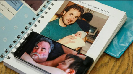 Kurt Odenthal was diagnosed with brain cancer in 2018, and he died just 17 months later. Kurt holds his son, Seth, in the top photo. Seth cuddles with his dad shortly before his death in the bottom photo.  John J. Watkins, The Times