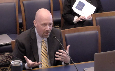 BMV Commissioner Joe Hoage testifies before an interim study committee for roads and transportation. (Screenshot from meeting livestream)