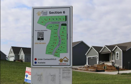 A sign show the layout of the Knob Hill neighborhood, a new subdivision under construction along Oakes Road in Georgetown. Staff photo by Brooke McAfee