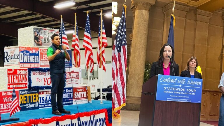 Candidates for Secretary of State on the campaign trail. Republican Diego Morales, left, and Democrat Destiny Wells, right. (Courtesy Morales and Wells campaigns)