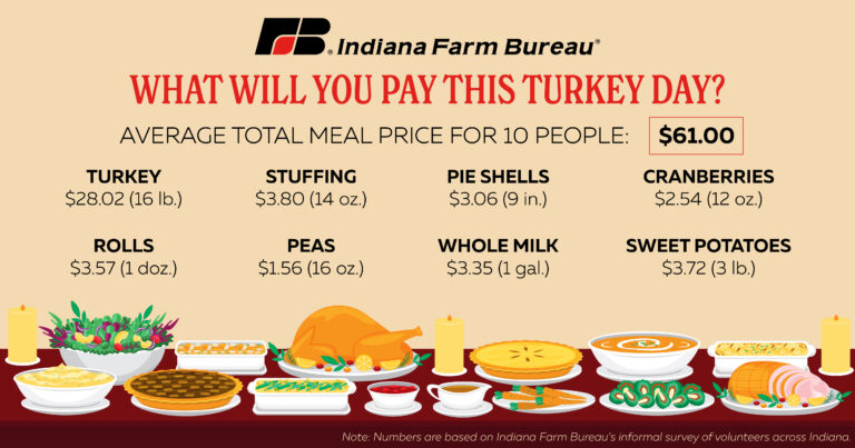 A graphic detailing the increased prices of specific Indiana Thanksgiving feasts. (Graphic from the Indiana Farm Bureau)