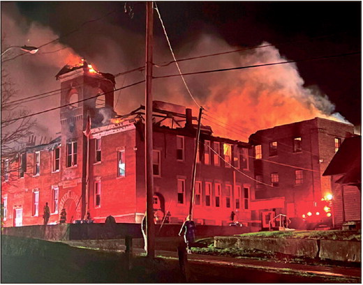 The Mecca School burns in the early morning hours of Nov. 11, 2022. Photo courtesy of Scott Simpson