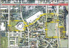 The three parcels in the Jackson Park Economic Development Area are encompassed in the yellow boxes. Submitted map