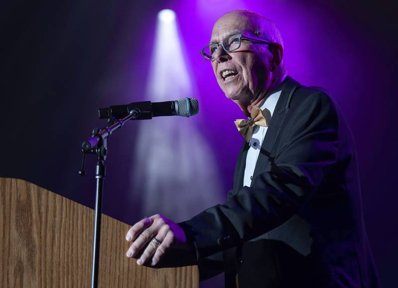 Chancellor Thomas L. Keon speaks during the Purdue Northwest Roaring Ahead Scholarship Gala on Friday, June 10, 2022 at the Hard Rock Casino in Gary. (Michael Gard / Post-Tribune)