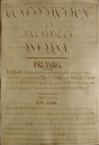 The first page of the current Indiana Constitution. It was ratified by Hoosier voters in 1851.

Indiana State Library