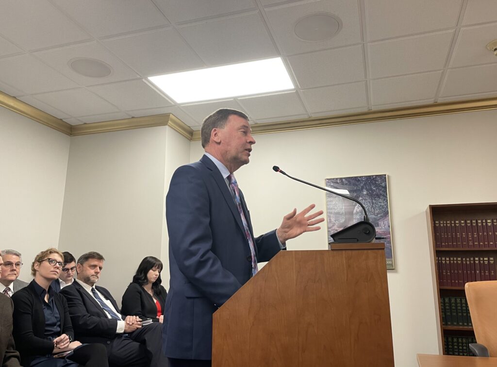 Rep. Kendall Culp, R-Rensselaer, introduces his lost farmland inventory bill to the House Agriculture and Rural Development Committee on Monday, Jan. 30, 2023. (Leslie Bonilla Muñiz/Indiana Capital Chronicle)