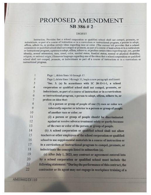 A copy of the SB 386 amendment (Provided by the Indiana State Teachers Association)