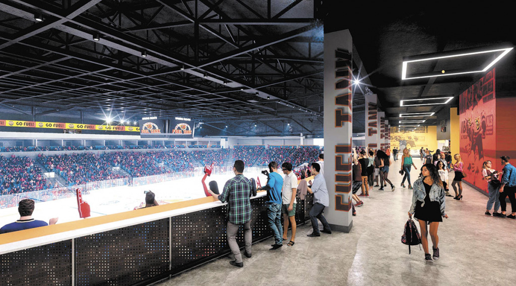 A rendering of the 8,500-seat arena planned at Fishers District, where the Indy Fuel will play. (Rendering courtesy of the city of Fishers)