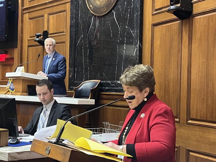 Sen. Jean Leising, R-Oldenburg, presents her Senate Bill 167 before the House Education Committee Wednesday. Photo by Ashlyn Myers, TheStatehouseFile.com.