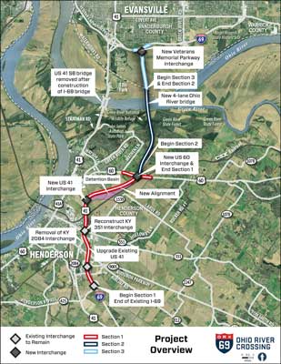 An overview of current plans for the I-69 Ohio River Crossing, a so-called &quot;mega project&quot; with an estimated cost of more than $1.2 billion. I-69 Ohio River Crossing

Click for original image