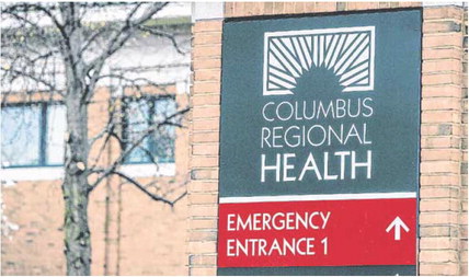Pictured: An exterior view of Columbus Regional Hospital’s sign directing patients to the emergency entrance. The Republic file photo