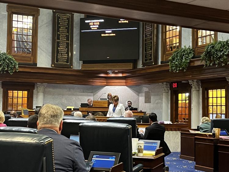 Sen. Stacey Donato, R-Logansport, gives her final statement on House Bill 1608, which passed the Senate on Monday. Photo by Ashlyn Myers, TheStatehouseFile.com.