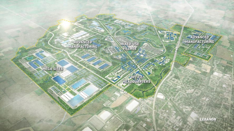 A rendering of the planned innovation district in Boone County (Indiana Economic Development Corp.)