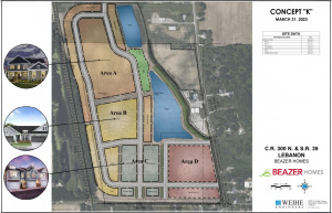 The 140-acre Spring Creek would have 400 homes and a commercial area near the intersection of State Road 39 and County Road 300 North in Lebanon. (Image courtesy city of Lebanon)