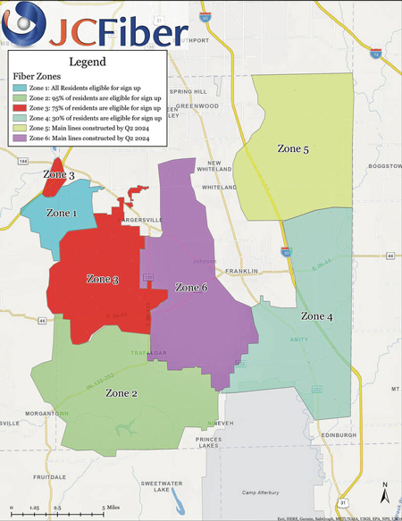 JCFiber has announced its final two expansion zones for expanding internet access, Zones 5 and 6. Map provided by JCFiber