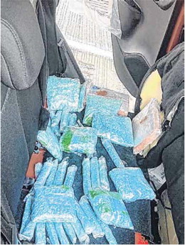 Indiana State Police confiscated 15.8 pounds of what were believed to be fentanyl-laced pills and 4.4 pounds of pure fentanyl hidden under the rear passenger seat of a car on I-70 in September 2021. Photo provided