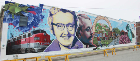 Tasked with encompassing 200 years of local history, the Greencastle bicentennial mural on the west wall of Dick’s Barber Shop is meeting with rave reviews for the job it does in just 1,900 square feet. Banner Graphic/JARED JERNAGAN