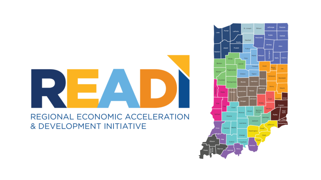 It’s time for Hoosier communities to start preparing their READI 2.0 plans. (Logo and map courtesy state of Indiana)