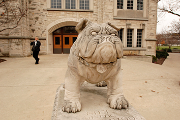 Butler University bulldog sculpture.