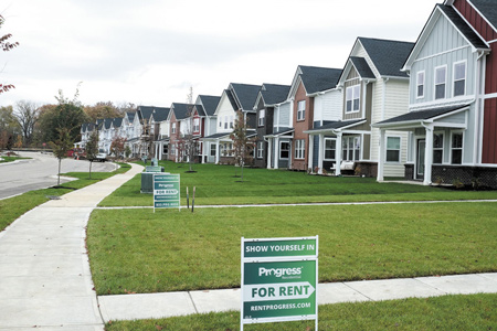 Indianapolis-based Onyx+East’s new Marea development in Noblesville offers single-family houses with monthly rents that top out at $2,425. (IBJ photo/Eric Learned)