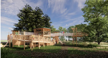 A preview image of what the new tree house at the Welborn Baptist Foundation Nature Playscape will look like when the treehouse is finished in early 2024. Provided image