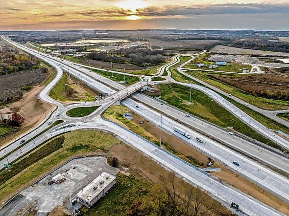 An aerial photo of the Smith Valley Road interchange on Interstate 69. Photo provided by INDOT