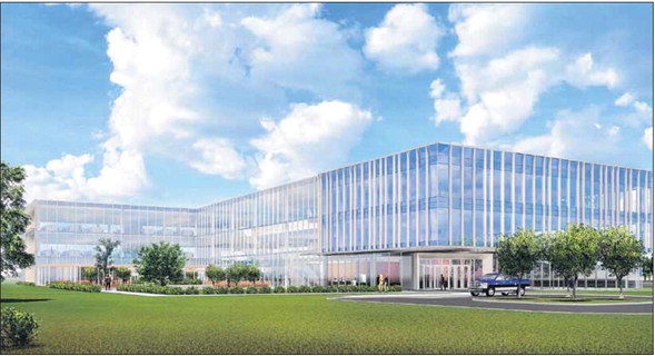 A rendering of an information technology and digital hub Cummins planned to build in Greenwood. The plans have since changed, and nothing is yet to be built on the land near County Line Road and Interstate 65. Provided rendering
